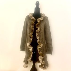 Chicos Long Open-Front Cardigan with Faux Fur Trim 1